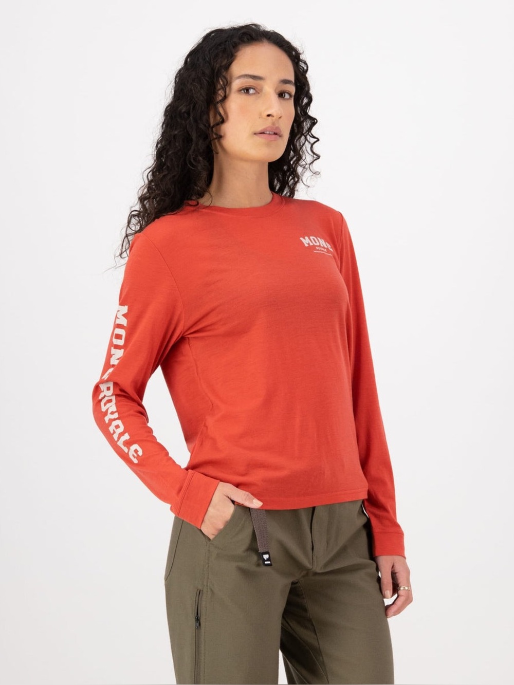 Mons Icon Merino Long Sleeve in Cranberry Orange Size Small - C72-012
